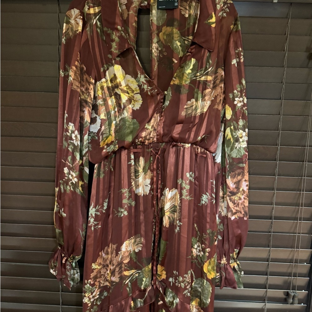 ASOS Design TALL Floral Tiered Brown Dress - Picture 4 of 10